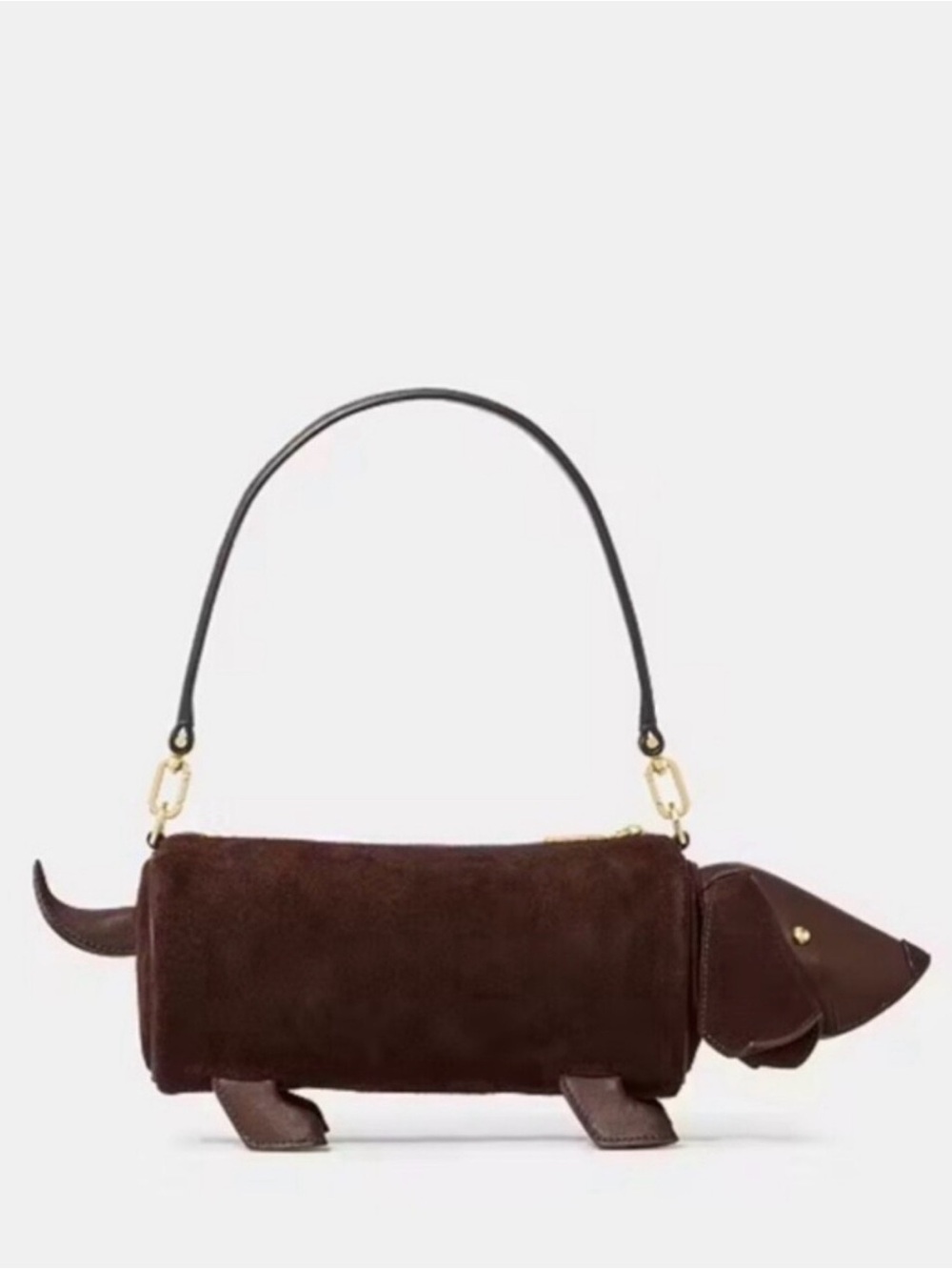 SOLD 🎉🛍️ KATE SPADE CHARLIE DACHSHUND DOG BROWN SUEDE NOVELTY CROSSBODY - Picture 2 of 6